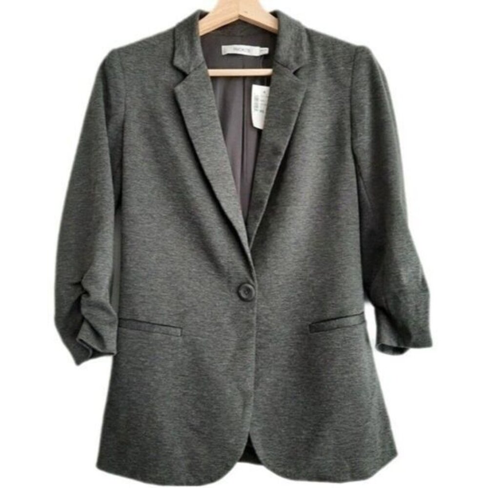 RICKI'S Ruched 3/4 Sleeve Boyfriend Blazer Grey Sz XS